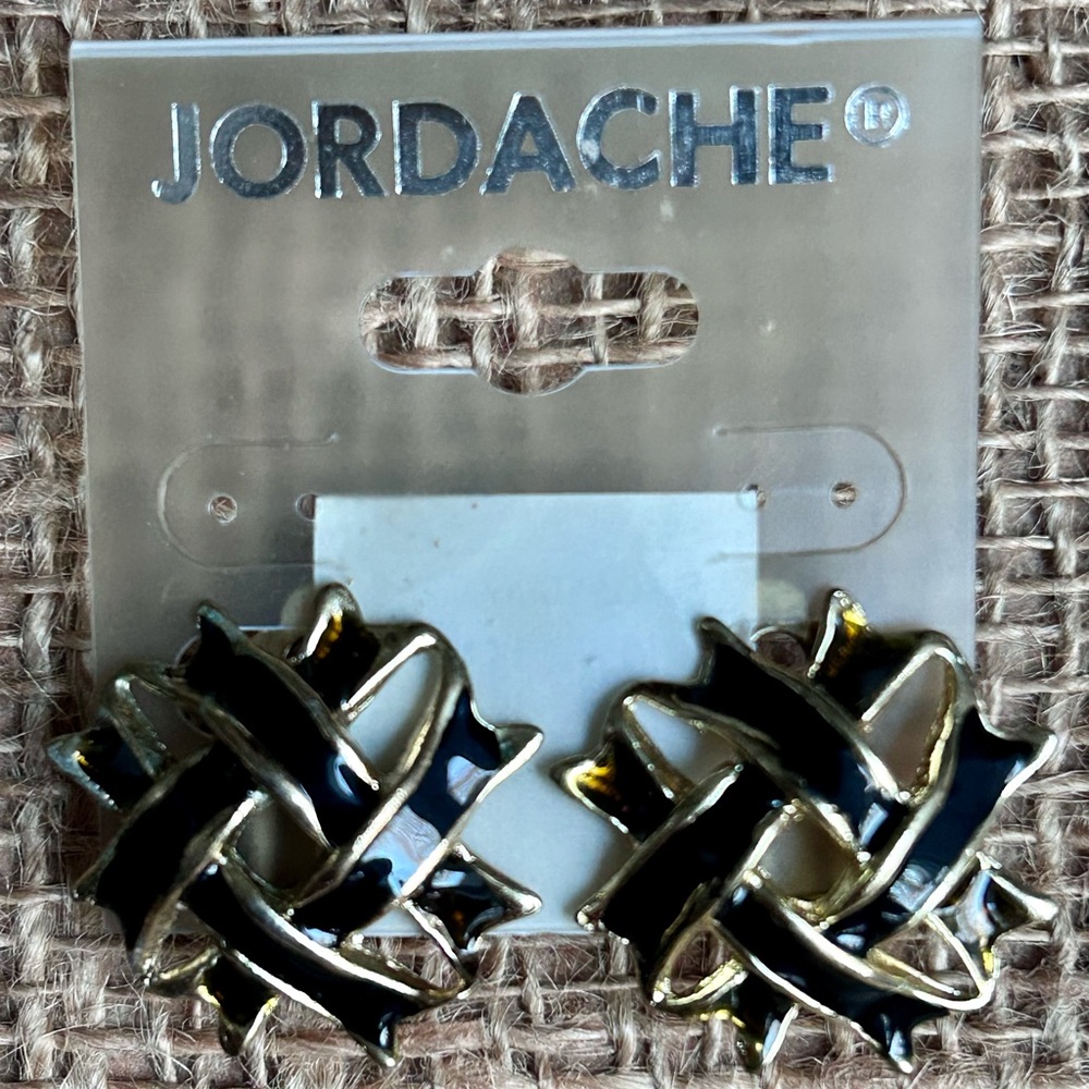 Vintage Jordache Gold Tone & Black Clip On Earrings - Picture 3 of 6